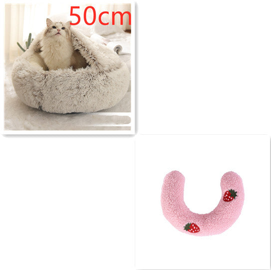 Lit 2 en 1 pour chien et chat - Lit d'hiver rond en peluche chaud pour animaux de compagnie - Lit doux et long en peluche pour animaux de compagnie